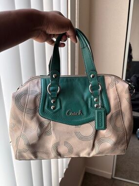Coach Green and Beige Signature Satchel